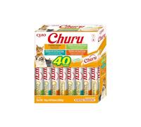 INABA Churu - Puré de Pollo 4 Sabores - Deliciosos Snacks - Textura Suave y Cremosa - Comida para Gatos - 40 Tubos x 14g