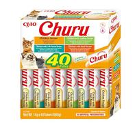 INABA Churu - Puré de Pollo 4 Sabores - Deliciosos Snacks - Textura Suave y Cremosa - Comida para Gatos - 40 Tubos x 14g