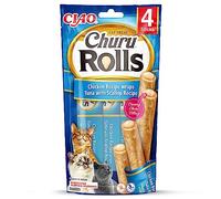 INABA Churu Rolls Chicken, Tuna & Scallop - Snacks para Gatos - Premios Saludables - Deliciosas Golosinas Cremosas - Pequeña y Práctica Porción Sabor Pollo, Atún y Vieira 4x10g - Comida para Mascotas