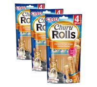 INABA Churu Rolls Gatos - Receta Saludable de Pollo - Deliciosos Snacks Cremosos - Pequeña y Práctica Porción - 40g (4x10g) (Paquete de 3)