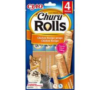 INABA Churu Rolls - Golosinas para Gatos para Dar de Comer con la Mano - Deliciosos Snacks para Gatos con Relleno cremoso - Cubiertos de Pollo