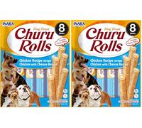 INABA Churu Rolls Perros- Premios Saludables - Receta de Pollo y Queso - proteína Ideal para Adiestramiento - Sin colorantes ni conservantes - 96g (8 x 12g) (Paquete de 2)