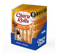 INABA Churu Rolls Perros - Receta de Pollo - Palitos crujientes con Relleno cremoso, Aperitivo Delicioso y Saludable - Alimento con proteínas, sin colorantes ni conservantes - 768g (64x12g)