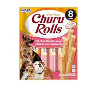 INABA Churu Rolls Perros - Receta Saludable con Pollo con Salmón - Snacks Ricos en proteínas y nutrientes - Sin colorantes, Sin conservantes - 96g (8x12g)