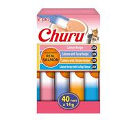 INABA Churu Salmon Variety Pack, Golosinas para Gatos con Puré Suave para Dar a Mano, Recetas de Salmón, Atún, Pollo y Vieiras, Elaborado con Ingredientes Naturales, Alta Humedad, 40 Tubos de 14g