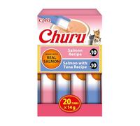 INABA Churu Salmon Variety Pack, Golosinas para Gatos con Puré Suave para Dar a Mano, Recetas de Salmón y Atún, Ingredientes Naturales, Alto Contenido en Humedad, 20 Tubos x 14 g