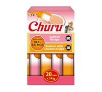 INABA Churu Salmon Variety Pack, Golosinas para Gatos con Puré Suave para Dar a Mano, Recetas de Salmón y Pollo, Elaborado con Ingredientes Naturales, Alta Humedad, 20 Tubos x 14 g