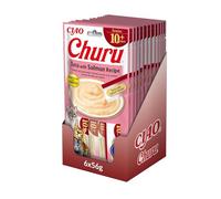 INABA Churu Senior Gatos - Deliciosos Snacks para Gatos Mayores 10+ años - Receta Saludable de Atún con Salmón - Textura Suave y Cremosa - 672g (14g x 48 Tubos)