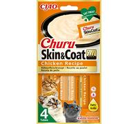 INABA Churu Skin & Coat - Puré de Pollo para Gatos - Omega 3 & 6 y Taurina - Snacks para Felinos, Textura Cremosa - Comida para Gatos, Piel y Pelaje - 48 Tubos x 14g