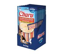INABA Churu Snack para Perros Cremoso de Atún con Salmón - Premios Saludables, Bajas Calorías, Suaves y Deliciosos - Snack Natural sin Pollo, sin Colorantes Artificiales - 12 Packs (48 Tubos x 14g)