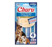 INABA Churu Snack para Perros Cremoso de Atún - Premios Saludables, Bajas Calorías, Suaves y Deliciosos - Snack Natural sin Pollo, sin Conservantes ni Colorantes Artificiales - 1 Pack (4 Tubos x 14g)