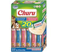 INABA Churu Snack para Perros cremoso con Pollo y mariscos - 20 Barras de 14 g - Premios para Perros Bajos en calorías, Suaves y deliciosos - Alimento para Perros sin conservantes ni colorantes