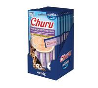INABA Churu Snack para Perros Cremoso de Salmón con Gamabas - Premios Saludables, Bajas Calorías, Suaves y Deliciosos - Snack Natural sin Pollo, sin Colorantes Artificiales - 12 Packs (48 tubos x 14g)