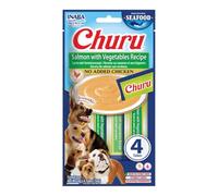 INABA Churu Snack para Perros Cremoso de Salmón con Verduras - Premios Saludables, Bajas Calorías, Suaves y Deliciosos - Snack Natural sin Pollo, sin Colorantes Artificiales - 1 Pack (4 Tubos x 14g)