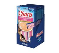 INABA Churu Snack para Perros Cremoso de Salmón - Premios Saludables, Bajas Calorías, Suaves y Deliciosos - Snack Natural sin Pollo, sin Colorantes Artificiales - 12 Packs (48 Tubos x 14g)