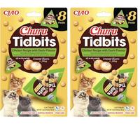 INABA Churu Tidbits Gatos - Receta Saludable de Pollo al Estilo Dashi- Snack Tierno con Relleno Cremoso - Golosina Natural, Sin Cerales, sin Conservantes ni Colorantes - 96g (8 Packs x 12g)