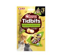 INABA Churu Tidbits Gatos - Receta Saludable de Pollo al Estilo Dashi- Snack Tierno con Relleno Cremoso - Golosina Natural, Sin Cerales, sin Conservantes ni Colorantes - 36g (3 Packs x 12g)
