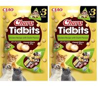INABA Churu Tidbits Gatos - Receta Saludable de Pollo al Estilo Dashi- Snack Tierno con Relleno Cremoso - Golosina Natural, Sin Cerales, sin Conservantes ni Colorantes - 36g (3 Packs x 12g)