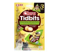 INABA Churu Tidbits Gatos - Receta Saludable de Pollo al Estilo Dashi- Snack Tierno con Relleno Cremoso - Golosina Natural, Sin Cerales, sin Conservantes ni Colorantes - 36g (3 Packs x 12g)