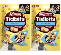 INABA Churu Tidbits Gatos - Receta Saludable de Pollo con Atún - Snack Tierno con Relleno Cremoso - Golosina Natural, Sin Cerales, sin Conservantes ni Colorantes - 36g (3 Packs x 12g) (Paquete de 2)