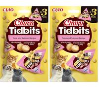 INABA Churu Tidbits Gatos - Receta Saludable de Pollo con Atún y Salmón - Snack Tierno con Relleno Cremoso - Golosina Natural, Sin Cerales, sin Conservantes ni Colorantes - 36g (3 Packs x 12g)