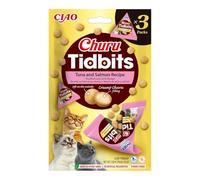 INABA Churu Tidbits Gatos - Receta Saludable de Pollo con Atún y Salmón - Snack Tierno con Relleno Cremoso - Golosina Natural, Sin Cerales, sin Conservantes ni Colorantes - 36g (3 Packs x 12g)