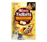 INABA Churu Tidbits Gatos - Receta Saludable de Pollo - Snack Tierno con Relleno Cremoso - Golosina Natural, Sin Cerales, sin Conservantes ni Colorantes - 36g (3 Packs x 12g)