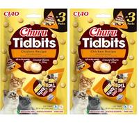 INABA Churu Tidbits Gatos - Receta Saludable de Pollo - Snack Tierno con Relleno Cremoso - Golosina Natural, Sin Cerales, sin Conservantes ni Colorantes - 36g (3 Packs x 12g) (Paquete de 2)