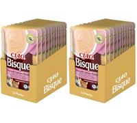 INABA Ciao Bisque Gatos - Receta de Atún y Salmón - Puré Cremoso y Saludable - Sin Cereales, Conservantes ni Colorantes - Solo 16 Calorías - 480 g (12 x 40 g) (Paquete de 2)