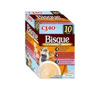 INABA Ciao Bisque Gatos - Receta Saludable de Crema de Pollo y Atún con Salmón - Comida Húmeda - Alimento Complementario Natural, sin Cereales, sin Conservantes ni Colorantes - 400g (10 Sobres x 40g)