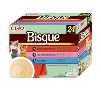 INABA Ciao Bisque Gatos - Receta Saludable de Crema de Pollo y Atún, con Ternera y Salmón - Comida Húmeda - Alimento Complementario Natural, sin Cereales - 960g (24 Sobres x 40g)