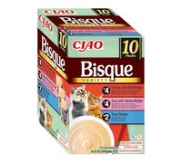 INABA Ciao Bisque Gatos - Receta Saludable de Crema de Pollo y Atún, con Ternera y Salmón - Comida Húmeda - Alimento Complementario Natural, sin Cereales - 400g (10 Sobres x 40g)