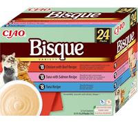 INABA Ciao Bisque Gatos - Receta Saludable de Crema de Pollo y Atún, con Ternera y Salmón - Comida Húmeda - Alimento Complementario Natural, sin Cereales - 960g (24 Sobres x 40g)