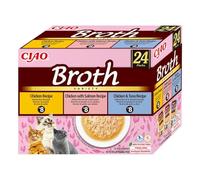INABA Ciao Broth, Multipack Pollo, Salmón y Atún, 960g (24 x 40g) | Caldo Ligero con Pollo Desmenuzado, Complemento y Guarnición para su Comida, Ingredientes Premium, Bajo en Calorías