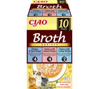INABA Ciao Broth - pienso complementario para gatos con sabor a pollo y salmón, pollo y atún, y pollo y vieiras, 12 x 40 g