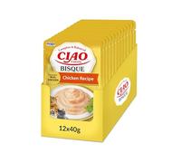 INABA Ciao Entrée Bisque, Comida Húmeda para Gatos, Comida Completa y Equilibrada con Pollo, Puré Cremoso Elaborado con Ingredientes Naturales, Alta Humedad, para Gatos Adultos, 12 x 40 g