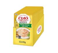 INABA Ciao Entrée Bisque, Comida Húmeda para Gatos, Comida Completa y Equilibrada con Pollo y Atún, Puré Cremoso Elaborado con Ingredientes Naturales, Alta Humedad, para Gatos Adultos, 12 x 40 g