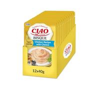 INABA Ciao Entrée Bisque, Comida Húmeda para Gatos, Comida Completa y Equilibrada con Pollo y Queso, Puré Cremoso Elaborado con Ingredientes Naturales, Alta Humedad, para Gatos Adultos, 12 x 40 g