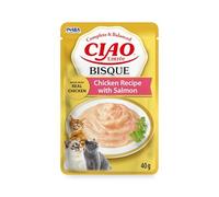 INABA Ciao Entrée Bisque, Comida Húmeda para Gatos, Comida Completa y Equilibrada con Pollo y Salmón, Puré Cremoso Elaborado con Ingredientes Naturales, Alta Humedad, para Gatos Adultos, 1 x 40 g