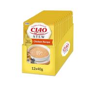INABA Ciao Entrée Stew, Comida Húmeda para Gatos, Comida Completa con Tiras de Pollo, Rico y Cremoso Estofado Elaborado con Ingredientes Naturales, Alta Humedad, para Gatos Adultos, 12 x 40 g