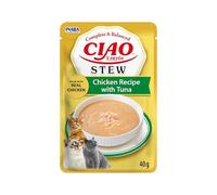 INABA Ciao Entrée Stew, Comida Húmeda para Gatos, Comida Completa con Tiras de Pollo y Atún, Rico y Cremoso Estofado Elaborado con Ingredientes Naturales, Alta Humedad, para Gatos Adultos, 1 x 40 g