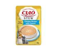 INABA Ciao Entrée Stew, Comida Húmeda para Gatos, Comida Completa con Tiras de Pollo y Queso, Rico y Cremoso Estofado Elaborado con Ingredientes Naturales, Alta Humedad, para Gatos Adultos, 1 x 40 g
