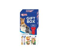 INABA Ciao Gift Box Gatos - Caja para Regalar - 10 Churu Varios Sabores - 1 Dashi Delights de Pollo y Copos de Bonito - 1 Filete de Pollo - Cuchara de Regalo - 305g