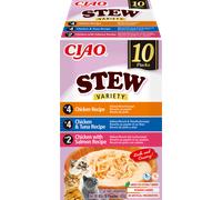 INABA Ciao Stew - alimento complementario para gatos con sabor a pollo, pollo y atún, y pollo y salmón, 10 x 40 g