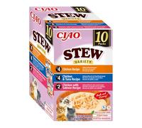 INABA Ciao Stew Gatos - Receta Saludable de Estofado Cremoso con Pollo, Atún y Salmón - Comida Húmeda con Tiras de Pollo - Alimento Natural sin Cereales - 400g (10 Sobres x 40g)
