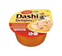 INABA Dashi Delights, Alimento Húmedo, Pollo con Atún y Salmón, 70g | Copos Tiernos en Caldo, Inspirado en la Tradición Japonesa, Snack Delicioso, Complemento para la Comida, Alta Humedad