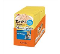 INABA Dashi Delights Delicate Flakes, Copos en Caldo para Gatos de Atún, Comida Húmeda Rica en Proteínas, Ingredientes Naturales, Snack Húmedo para Gatos, Sopa para Gatos, 12 Sobres x 40 g