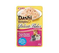 INABA Dashi Delights Delicate Flakes, Copos en Caldo para Gatos de Atún y Vieira, Comida Húmeda Rica en Proteínas, Ingredientes Naturales, Snack Húmedo para Gatos, Sopa para Gatos, 1 sobre x 40 g