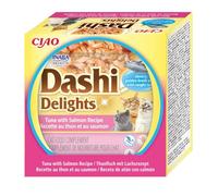 INABA Dashi Delights Gatos - Caldo Saludable con Copos de Atún y Salmón - Alto Contenido en Proteínas - Ingredientes Naturales - Sin Conservantes ni Colorantes - 420g (6X 70g)