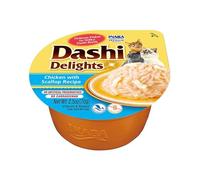 INABA Dashi Delights Gatos - Caldo Saludable de Copos de Bonito con Pollo y Vieiras - Alto Contenido en Proteínas - Ingredientes Naturales - Sin Conservantes ni Colorantes - 70 g